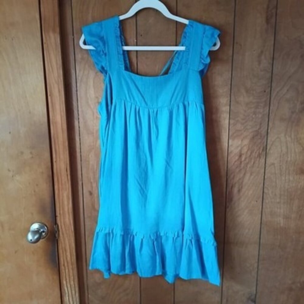New In Blue Babydoll/shift Dress Women’s L Ruffle Sleeve ruffle Hem swing